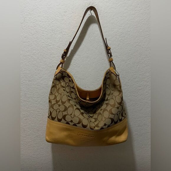 Coach 2156 tan Signature Fabric Leather Hobo Bag - Picture 1 of 6